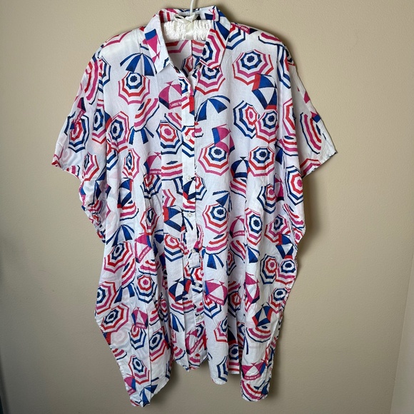 Lands End Kaftan Swim Coverup Womens XS 2-4 White Resort Cruise Vacation Beach - Picture 1 of 7